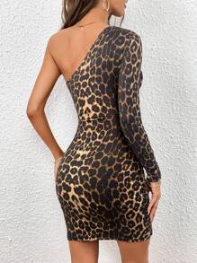 Firerie Vestido mini ajustado de manga larga con estampado de leopardo, de moda - Multicolor - Ver 2