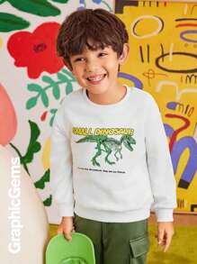 2pcs Young Boys Dinosaur Print Crew Neck Sweatshirt & Cargo Sweatpants Set - White - View 4