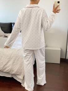 DAZY 波尔卡圆点可爱卡通印花撞色边饰睡衣套装