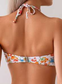 SHEIN Swim Trajes de baño de primavera para mujer, conjunto de bikini con estampado floral pequeño y tela con textura estriada, con tirantes desmontables en un estilo dulce y elegante, atuendo de playa para vacaciones - Multicolor - Ver 5