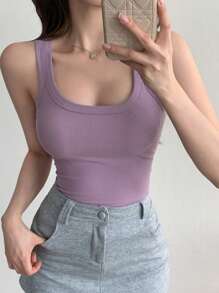 DAZY Women's Solid Color Wide Strap Simple Casual Top, Daily Wear Tank Tops - Purple - View 6