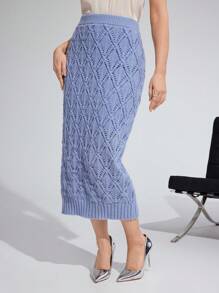 Modelyn Women's Solid Color Slim Fitted Knitted Skirt, Casual Daily Wear - Blue - View 6