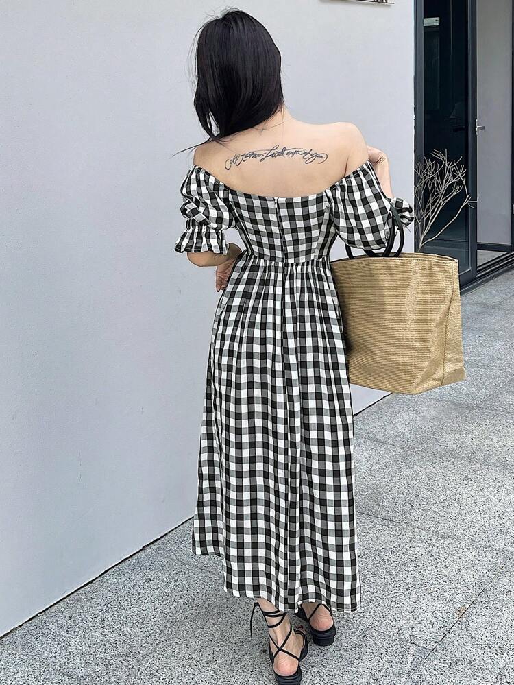 Summer New Arrival Plaid Waisted Women Long Dress, Casual Women Dress