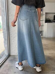 DAZY Women's Casual Washed Frayed Hem Denim Skirt