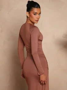 L'Amorae Vară pentru femei, Haine pentru femei, Top scurt cu croială slim, culoare solidă, decolteu pătrat, mânecă lungă, plisat, toamnă, top cu mânecă lungă, top scurt, topuri pentru ieșiri în oraș, topuri sexy pentru femei pentru întâlniri, concerte, spectacole, petreceri, cluburi, festivaluri de muzică