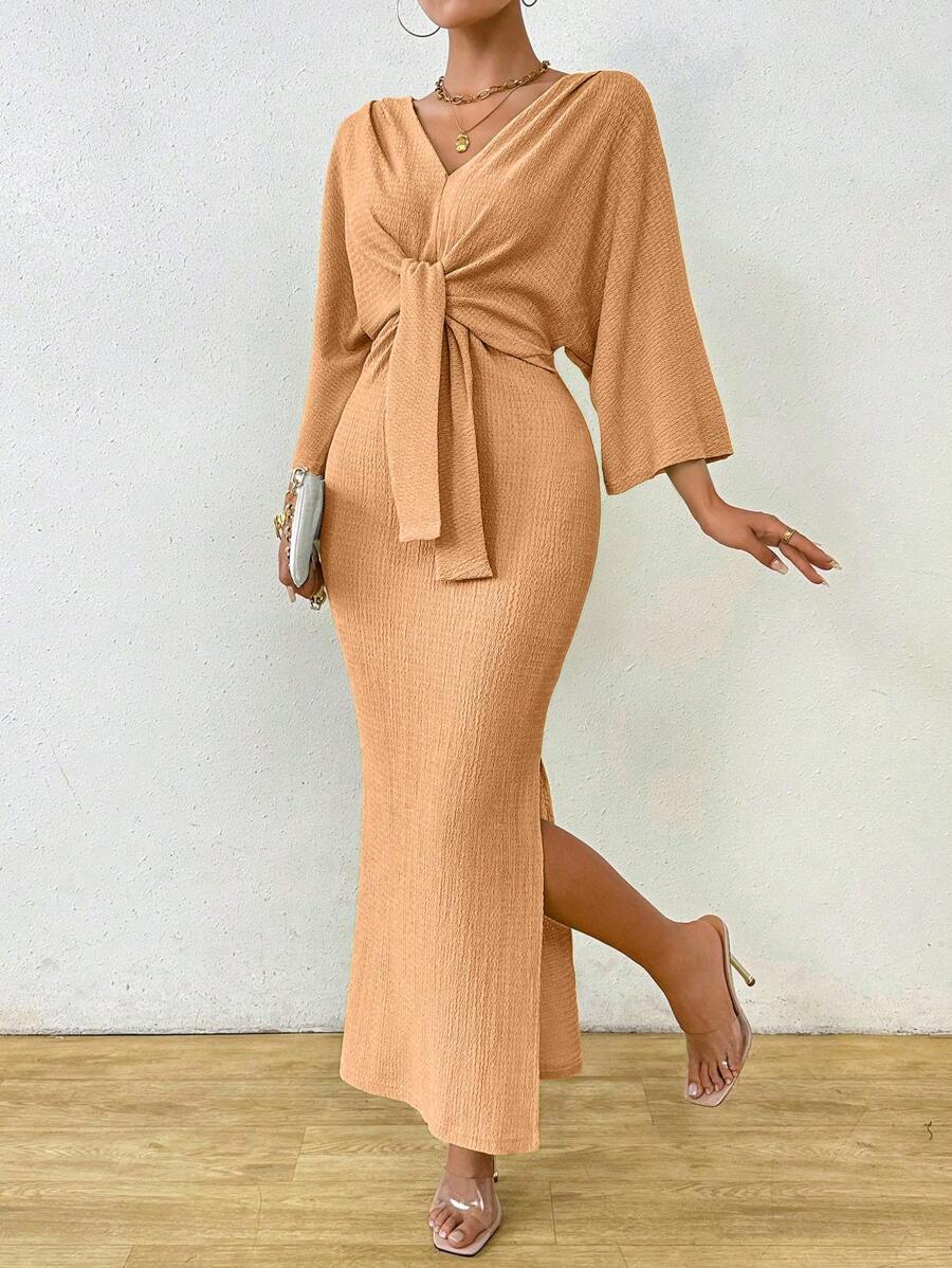 Celisse Women's Solid Color Long Sleeve Dress, Simple Fashion Casual Everyday Wear - Orange - View 1