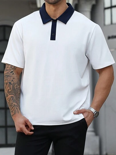 Manfinity Homme 大码男式撞色短袖休闲通勤高尔夫 Polo 衫