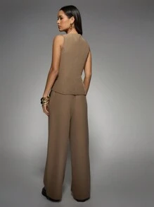MISSGUIDED Elegant tweedelig vest Coord Set broek met wijde pijpen Pak Modern uitgesneden ontwerp Mouwloos kantoor Business Party avondkleding