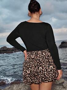 SHEIN VCAY Plus Size Leopard Print Patchwork Casual Dress, Stylish And Suitable For Everyday Wear