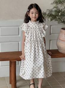 DAZY Casual mouwloze jurk met ruches aan de zoom en allover print voor meisjes, zomeroutfits voor meisjes, kleding voor terug naar school