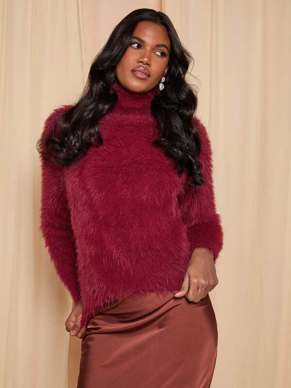 COSMINA Women's Casual Solid Color Turtleneck Sweater, Autumn/Winter