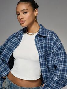 MISSGUIDED Oversized Plaid Button Down Shirt Long Sleeve Boyfriend Style Flannel Top Fall Winter Layering Piece Casual Streetwear Basic Collar Weekend Fashion