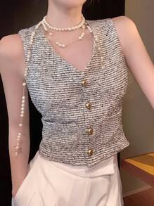 DAZY Women's Sleeveless Textured Button Work Vest Women Blazers