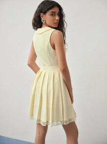 MOTF STUDIO 对比色蕾丝褶饰背心裙 - 黃色 - 查看 2