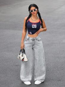 SHEIN EZwear Women's Cherry Print Button Front Pockets Casual Denim Jeans