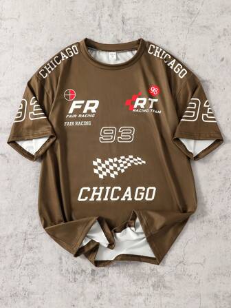 SHEIN Camiseta de manga corta con cuello redondo y estampado de letras informal para adolescentes