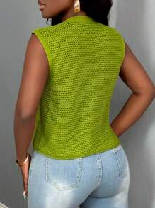 BamGleam New Green Metal Big Button V-Neck Sweater Vest, Hollow Out Cardigan For Casual Outdoor Wear, Sexy Minimalist Knit Vest, Suitable For Autumn/Winter/Spring