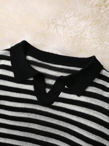 Manfinity CasualKnits Suéter de punto casual para hombre con cuello de contraste a rayas - Blanco y Negro - Ver 5