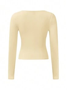 Chiquease Women's Sexy Square Neck Long Sleeve Crop Top, Cute Summer Top