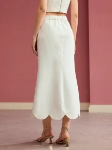 MOTF PREMIUM FLORAL PATCHED SCALLOP TRIM SKIRT - White - View 8