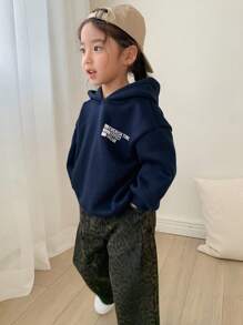 DAZY Young Girl Fall Clothes Young Girl Hooded Sweatshirt With Letter Print - Navy Blue - View 5