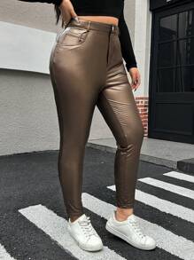 SHEIN EZwear Pantalones de corte lápiz de talla grande para mujeres, pantalones casuales simples y de moda para uso diario, ropa de invierno para mujeres