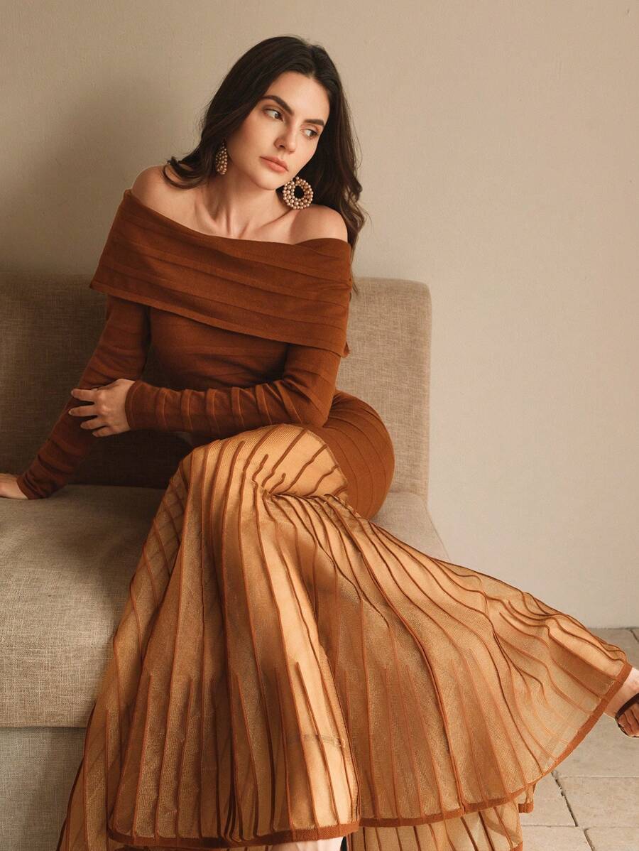 Anewsta 女士优雅透明长款紧身鱼尾露背拼接派对连衣裙,适合新年前夜 - 紅色 - 查看 1