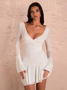 SHEIN BAE Zomer strandvakantie Puur wit sexy jurkje met open rug Mini-jurk met lange mouwen Trouwjurk Bruidsmeisjesjurk Datingjurk Feestjurk Schoolseizoenjurk Feestjurk Valentijnsdagoutfits Nashville-outfits Zomeroutfits voor vrouwen // Lentekleding // Valentijnsdagoutfit // Carnaval // Strandvakantie-outfits