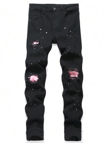 Manfinity LEGND Men's Front Button Pockets Distressed Casual Denim Jeans