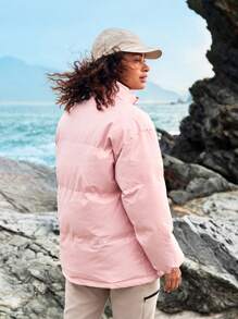 Urban Outdoor Tragen Warme, isolierte, einfarbige, dicke Damen Steppjacke