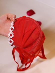 Seduluxe 1pc Women's Valentine's Day Lace Wireless Lingerie Bra - Red - View 6