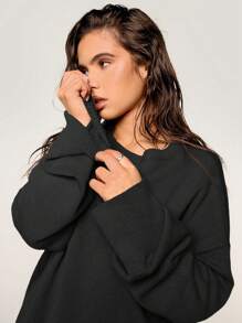 Athîral Suéter holgado de cuello redondo y manga larga para mujer, otoño/invierno