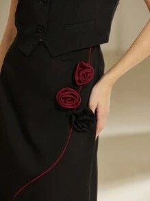 Aveloria 优雅女士 3D 花卉装饰背心套装，适合情人节、春季和夏季 - 彩色 - 查看 4