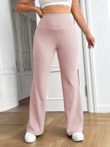 SHEIN EZwear Plus Size High Waist Flared Casual Pants, Daily Comfortable Wear