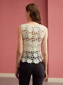 MOTF PREMIUM WEAVE HOLLOW OUT SWEATER VEST - White - View 7