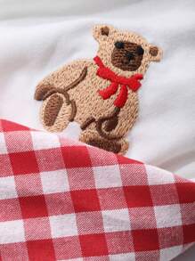 Dazy Kids 2 件套青少年女孩圆领针织 T 恤，带熊刺绣和格子梭织裤，家居服，春夏季，返校服 - 白色 - 查看 7