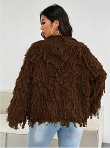 Celure Plus Size Plain Color Simple Fashionable Casual Everyday Cardigan - Brown - View 2