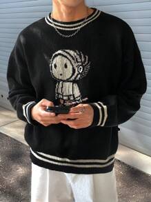 Claim Dot Men's Cartoon Pattern Crew Neck Long Sleeve Casual Sweater, Autumn/Winter - Multicolor - View 1