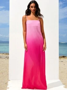 Opulessa Valentine's Day Ombre Print Vacation Spaghetti Strap Long Dress For Women Beach