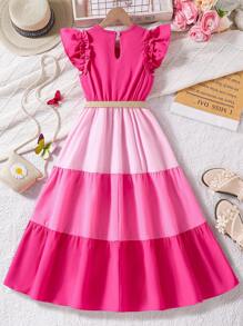 Tween Girls Casual Vacation Colorblock Woven Shift Dress, Summer - Hot Pink - View 2