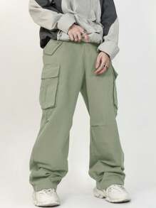 Chillumni Loose Fit Men's Cargo Pants With Flap Pocket On Side - Green - View 4