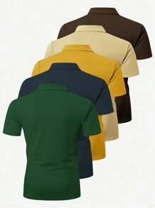 Manfinity Mode Men's Solid Color Front Button Short Sleeve Casual Polo Shirt - Multicolor - View 2