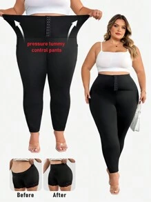 SHEIN CURVE+ Leginsy z dzianiny z wysokim stanem i dużym rozmiarem, eleganckie sportowe, codzienne rajstopy damskie z guzikami z przodu, jesień/zima