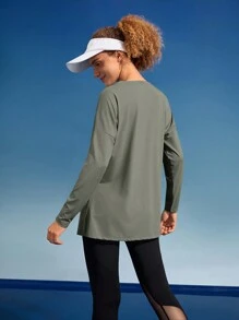 In My Nature Women's Solid Color Long Sleeve Casual Outdoor T-Shirt With Side Slits Hiking Women Clothes