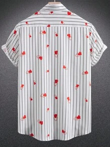 Manfinity Homme Camisa casual de manga corta de una sola botonadura con rayas en forma de corazón para hombre