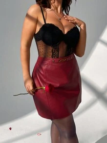 SHEIN Privé Plus Size Elegant Commuting Workplace Intellectual High-End Venue Refined Afternoon Tea Slightly Sexy Date Music Concert Party INS Sexy Camisole Fitted Lace Patchwork Bustier One-Piece Camisole For Women - Black - View 6