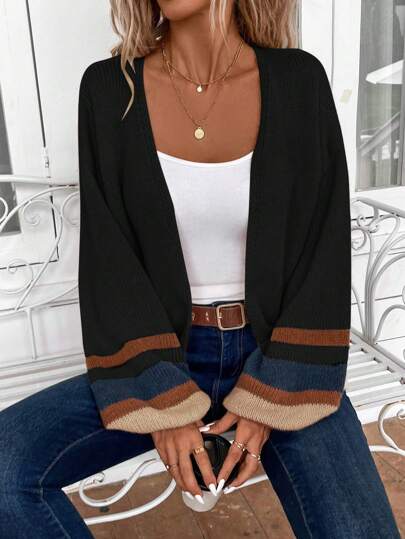 EMERY ROSE Cardigan a maniche lunghe con inserti di colore unito, casual per uso quotidiano, maglione lavorato a maglia per l'autunno/inverno