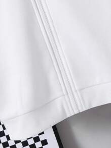 SHEIN 2 件装幼儿男童休闲舒适百搭白色字母图形粗肩带装饰宽松拉链连帽衫和裤子套装，适合旅行、学校、日常聚会、派对、秋冬季