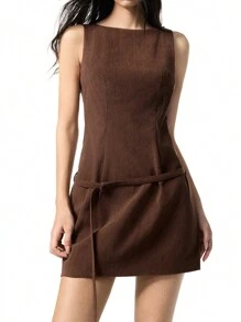LYSMO Casual Solid Color Corduroy Sleeveless Mini Dress, Autumn/Winter