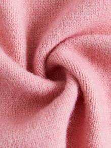 心形装饰撞色前开可爱针织开衫，秋冬毛衣，情人节 - 粉色 - 查看 4